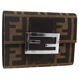 FENDI Zucca Canvas Geldbörse Schwarz Braun Auth ki6616V