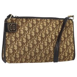 Bolsa de Ombro em Lona Trotter Christian Dior Bege Dourado Auth ep13688A