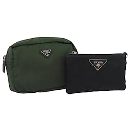 Pochette Prada Nylon 2 Set Kaki Nero Auth bs33737