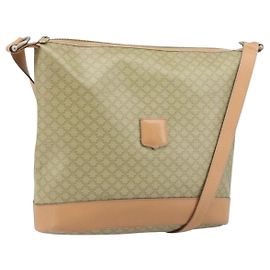 Céline CELINE Macadam Canvas Schultertasche PVC Beige Gold Auth 173701