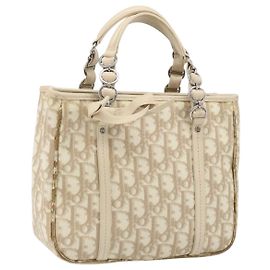 Borsa a mano romantica in tela Trotter Christian Dior PVC beige argento Auth ARZ438