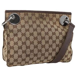 Borsa a Spalla GG Canvas Gucci Beige Argento 120841 Auth 173391