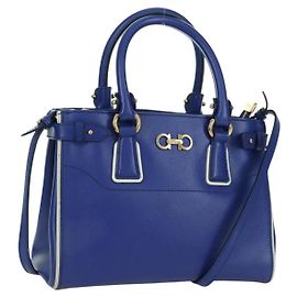 Sac à main en cuir Salvatore Ferragamo Gancini Sofia 2 en 1 Bleu Or Auth ARZ486A