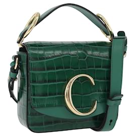 Chloé Borsa Chloe C in pelle embossata 2 in 1 verde oro Auth am11062V