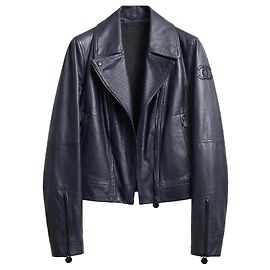 Chaqueta biker de cuero acolchada Chanel 12P azul petróleo oscuro FR 36