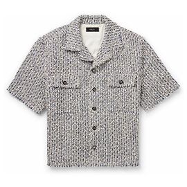 Camisa overshirt de tweed de mezcla de algodón deshilachado con cuello camp AMIRI