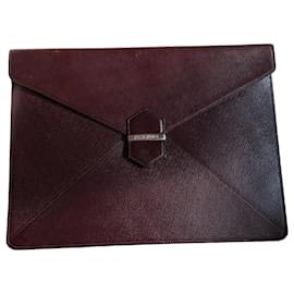Pochette YSL cuir grainé marron - Yves Saint Laurent