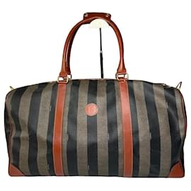 Borsa da viaggio in pelle Fendi Roma vintage nera e marrone