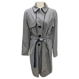 Autre Marque Abrigo trench de cuadros vichy azul marino / blanco con cinturón Paul Stuart