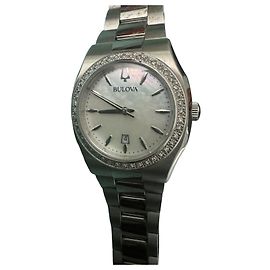 Autre Marque Bulova Damenuhr aus Edelstahl mit Diamanten