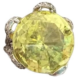 Autre Marque Silberring mit Citrin Cabochon und Diamanten