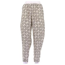Alberto Biani Pantalones de seda crema con estampado