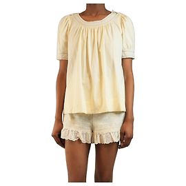 Chloé Blusa de algodão creme de mangas curtas - tamanho S