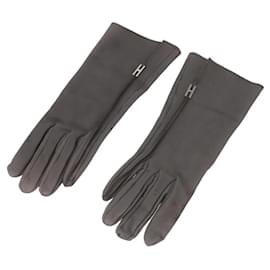 Grau Lederhandschuhe von Hermès