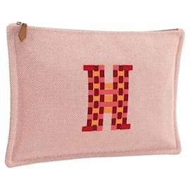 Pochette Hermès en coton rouge argenté