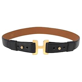 H-Gürtel aus schwarzem Leder mit Gold von Hermès