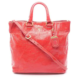 Borsa tote in pelle verniciata rossa Prada