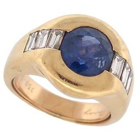 VINTAGE POIRAY RING MIT SAPPHIRE UND BAGUETTE-DIAMANTEN T57 AUS 18K GELBGOLD