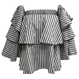 Autre Marque Blusa de rayas off-shoulder en algodón negro y blanco de Caroline Constas