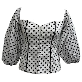 Autre Marque Blusa Off Shoulder Belen de Lunares en Algodón Blanco de Caroline Constas