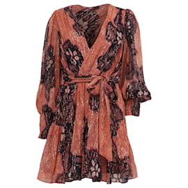 Abito Mini Wrap Stampato Noemi in Seta Arancione Ulla Johnson
