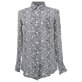 Camicia con bottoni stampata Theory in seta nera e bianca