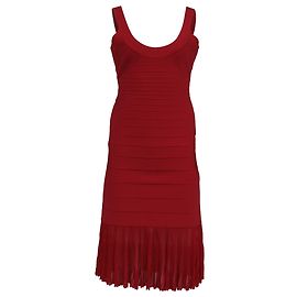 Abito midi plissettato in bandage Herve Leger in rayon bordeaux
