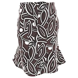 Marni Printed Midi Skirt in Brown Wool