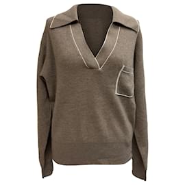 Sandro Strickpullover aus brauner Wolle mit Kragen