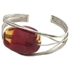Autre Marque Bracciale a 7 fili in argento sterling 925 con pietra champagne e bordeaux