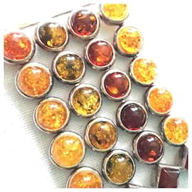 Autre Marque Collana in Argento 925 con Medaglione in Ambra Multicolore