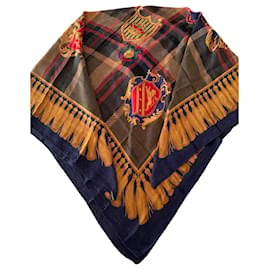 Foulard in seta con motivo a scacchi e stemmi - Autre Marque