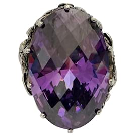 Ring aus 925er Sterlingsilber mit ovalem lila Saphir und Diamanten - Autre Marque