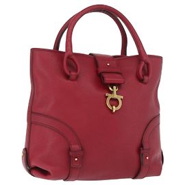 Borsa a mano Gancini in pelle rossa e oro Auth ARZ035A di Salvatore Ferragamo