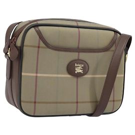 Borsa a Spalla Burberrys Nova Check in Tela Marrone Oro Auth bs33874