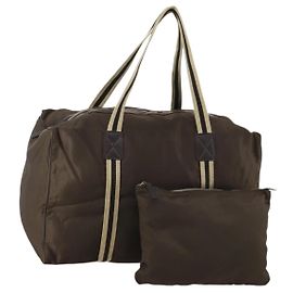 Borsa Boston in nylon marrone e argento della linea Sherry di GUCCI 012 8657 Auth fm5186