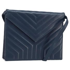 SAINT LAURENT Schultertasche Leder Marineblau Gold Auth 173693