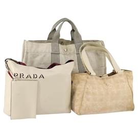Hermès HERMES PRADA Borsa a Mano Chanel Pelle Tela Nylon 3 Set Beige Auth 168823