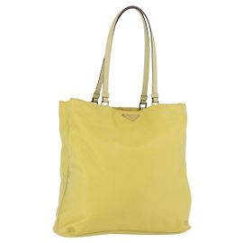 Borsa Tote PRADA in nylon giallo oro Auth ARZ128
