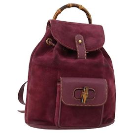GUCCI Bambus Rucksack Wildleder Lila Gold 003 1705 0030 Auth BA10642