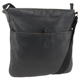 LOEWE Anagram Schultertasche Leder Schwarz Silber Auth BSZ239