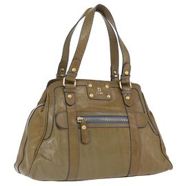 Borsa a mano FENDI in pelle verniciata khaki oro Auth bs33869