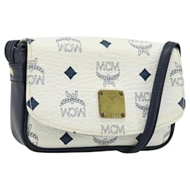 Borsa a spalla MCM Vicetos Logogram in pelle PVC bianca e oro Auth mr2164