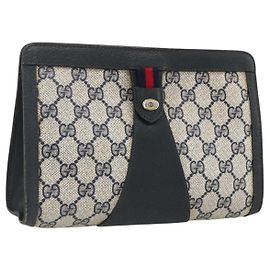 GUCCI GG Supreme Sherry Line Clutch Bag PVC Blu Navy Rosso 89 01 032 Auth 173392
