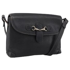 Gucci Borsa a Spalla Horsebit in Pelle Nera e Oro Auth 170075