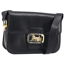 Borsa a Spalla CÉLINE Carrozza in Pelle Nera e Oro Auth ep13857