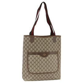 GUCCI GG Supreme Web Sherry Line Tote Bag PVC Beige Red 39 02 003 Auth ka3135