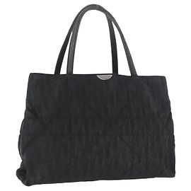 Borsa a mano Christian Dior in nylon nero e argento Auth bs33989