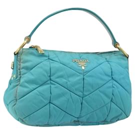 Bolsa de Ombro PRADA Nylon Azul Claro Ouro Auth ep13715