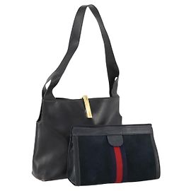 Borsa a Spalla Gucci Sherry Line in Pelle Scamosciata 2 Set Nero Blu Marino Rosso Auth 172315
